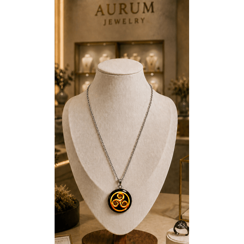 Fashion, accesorii si bijuterii - Femei - Bijuterii femei - Coliere femei - Colier Triskerion cu strasuri, in cutie cadou, design contrastant, bijuterie unisex CLNs27 - Infinity.ro