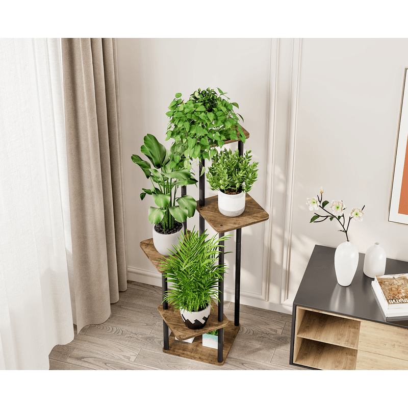 Casa si Gradina - Gradinarit si plante - Plante si ghivece - Ghivece si suporturi - Suport de flori din metal, negru/lemn rustic, ADITE - Infinity.ro