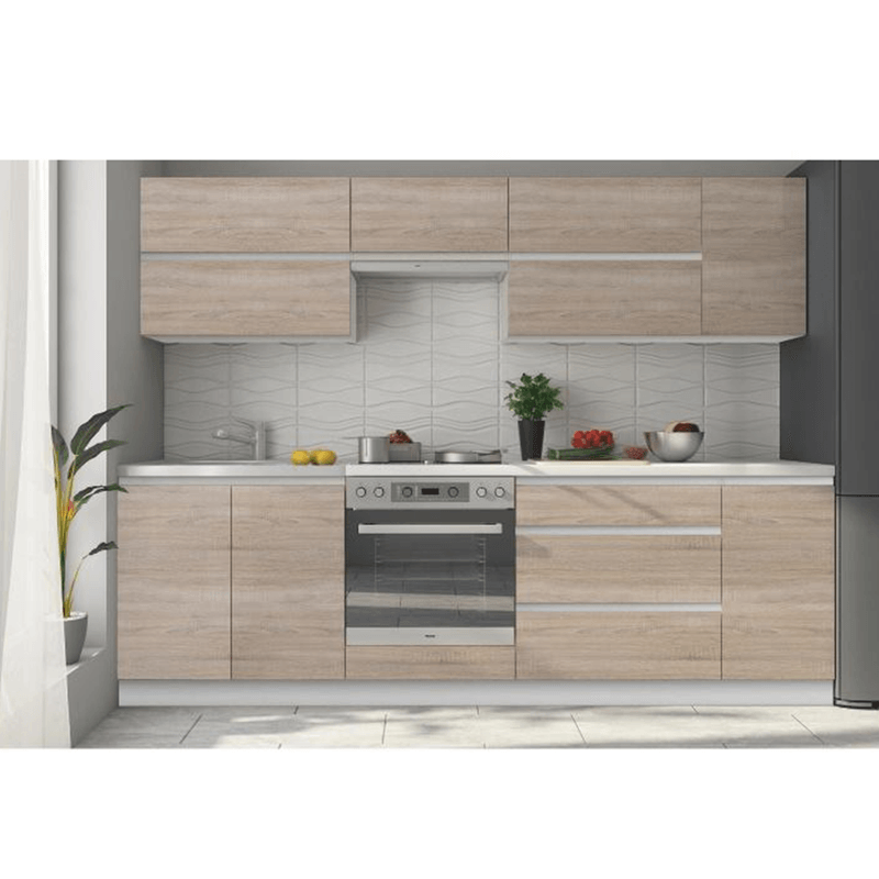 Casa si Gradina - Mobilier - Seturi de mobilier - Seturi bucatarie - Set bucatarie 2,6 m, alb/stejar sonoma, LINE NEW - Infinity.ro