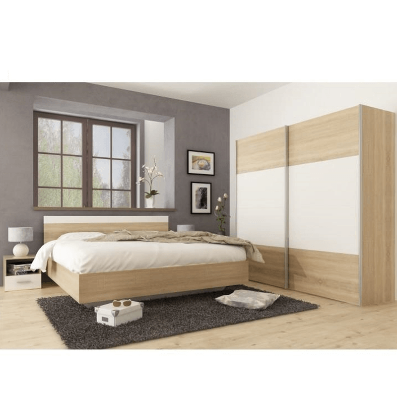 Casa si Gradina - Mobilier - Seturi de mobilier - Seturi dormitor - Set dormitor (pat 180x200 cm), stejar sonoma/ alb, GABRIELA NEW - Infinity.ro