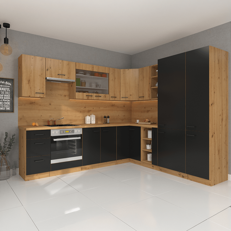 Casa si Gradina - Mobilier - Dulapuri si sifoniere - Dulapuri - Dulap pentru frigider incorporat, stejar artizan/ negru mat, MONRO 60 LO-210 2F - Infinity.ro