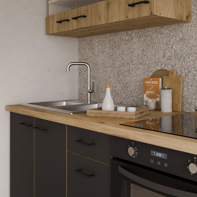 Casa si Gradina - Mobilier - Dulapuri si sifoniere - Dulapuri - Dulap pentru frigider incorporat, stejar artizan/ negru mat, MONRO 60 LO-210 2F - Infinity.ro
