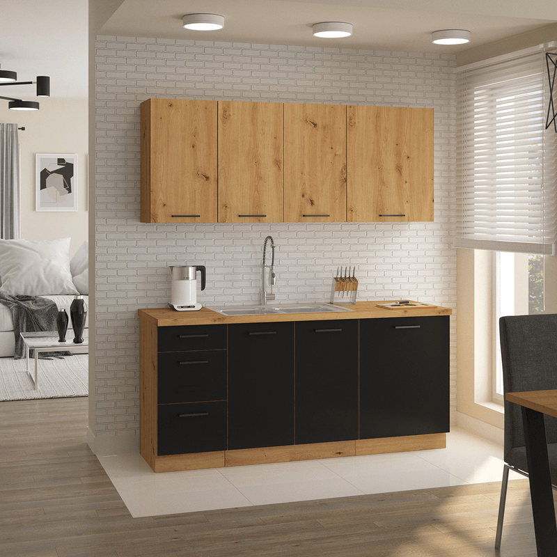 Casa si Gradina - Mobilier - Dulapuri si sifoniere - Dulapuri - Dulap pentru frigider incorporat, stejar artizan/ negru mat, MONRO 60 LO-210 2F - Infinity.ro