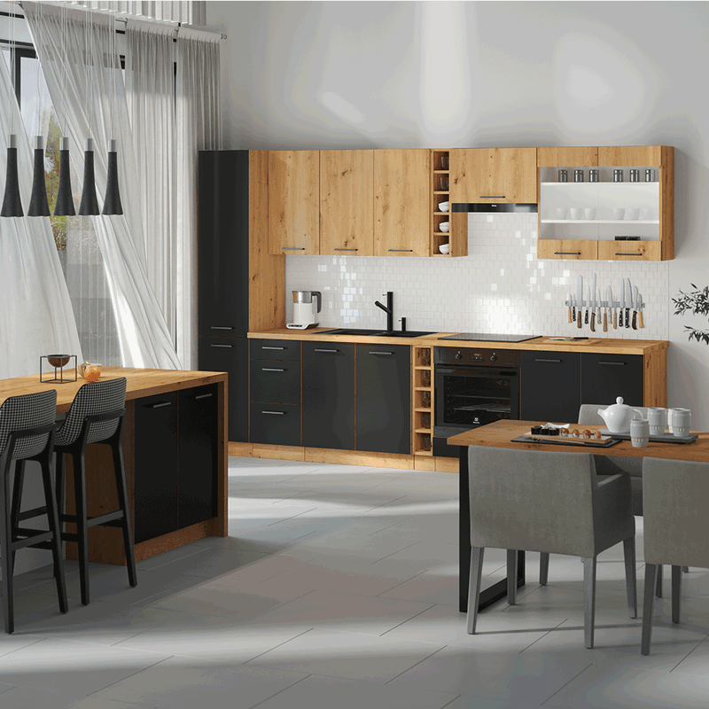 Electronice si Electrocasnice - Masini de spalat vase - Accesorii masini de spalat vase - Usa pentru masina de spalat vase, stejar artizan/ negru mat, MONRO ZM 570x446 - Infinity.ro