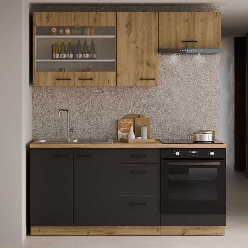 Casa si Gradina - Mobilier - Dulapuri si sifoniere - Dulapuri - Dulap pentru frigider incorporat, stejar artizan/ negru mat, MONRO 60 LO-210 2F - Infinity.ro