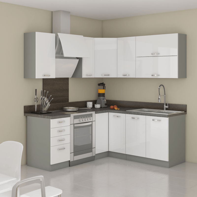 Casa si Gradina - Mobilier - Comode si corpuri - Corpuri bucatarie - Cabinet inferior, alb extra lucios/gri, PRADO 90/90 DN BB - Infinity.ro