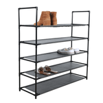 Casa si Gradina - Mobilier - Organizare si depozitare - Organizator incaltaminte - Cutie pentru pantofi, 5 randuri, metalica, neagra, cu rafturi din tesatura, MADILO - Infinity.ro