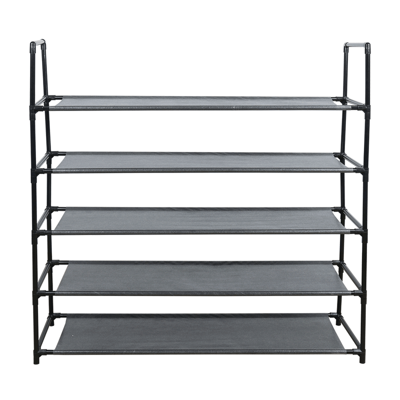 Casa si Gradina - Mobilier - Organizare si depozitare - Organizator incaltaminte - Cutie pentru pantofi, 5 randuri, metalica, neagra, cu rafturi din tesatura, MADILO - Infinity.ro