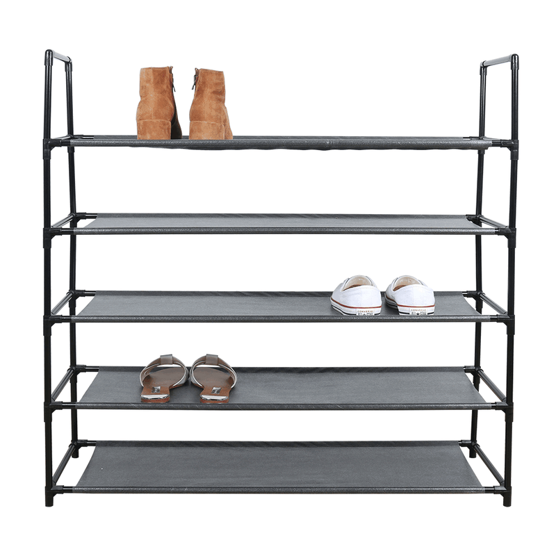 Casa si Gradina - Mobilier - Organizare si depozitare - Organizator incaltaminte - Cutie pentru pantofi, 5 randuri, metalica, neagra, cu rafturi din tesatura, MADILO - Infinity.ro