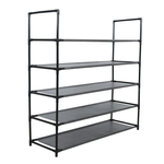 Casa si Gradina - Mobilier - Organizare si depozitare - Organizator incaltaminte - Cutie pentru pantofi, 5 randuri, metalica, neagra, cu rafturi din tesatura, MADILO - Infinity.ro