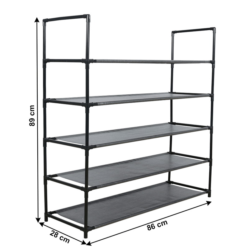Casa si Gradina - Mobilier - Organizare si depozitare - Organizator incaltaminte - Cutie pentru pantofi, 5 randuri, metalica, neagra, cu rafturi din tesatura, MADILO - Infinity.ro