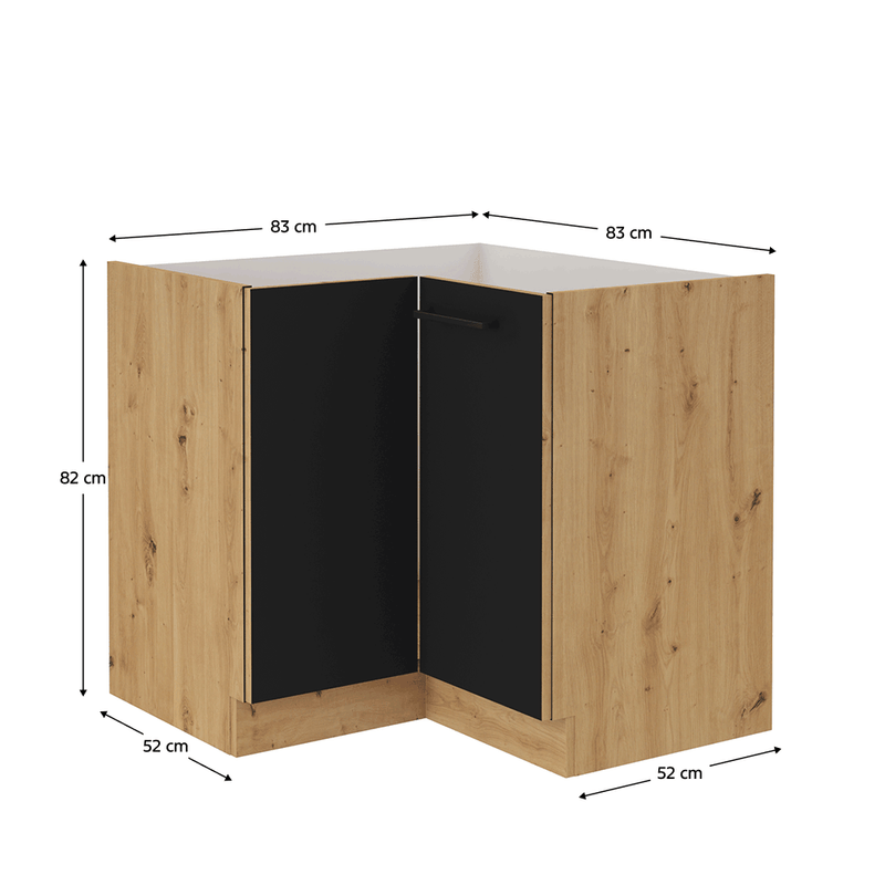 Casa si Gradina - Mobilier - Dulapuri si sifoniere - Dulapuri - Dulap colt inferior, negru mat / stejar artizan, MONRO 90/90 DN 1F BB - Infinity.ro