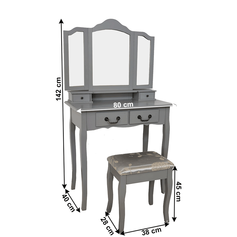 Casa si Gradina - Mobilier - Comode si corpuri - Masute de toaleta - Masa de toaleta cu taburet, gri / argintiu, REGINA NEW - Infinity.ro