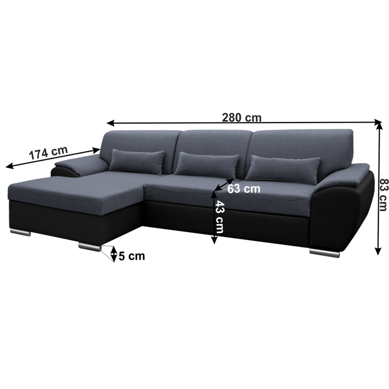 Casa si Gradina - Mobilier - Canapele si coltare - Coltare - Coltar extensibil, negru/gri inchis, model stanga, EMILY - Infinity.ro