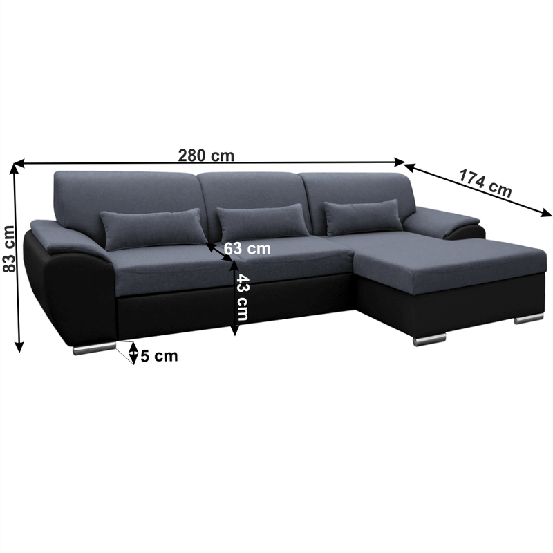 Casa si Gradina - Mobilier - Canapele si coltare - Coltare - Coltar extensibil, negru/gri inchis, model dreapta, EMILY - Infinity.ro