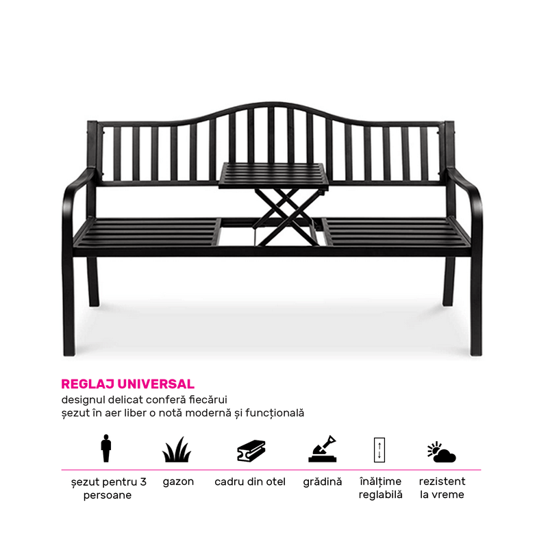 Casa si Gradina - Gradina si terasa - Mobilier exterior - Bancute de gradina - Banca de gradina cu masa, neagra, DAGNO - Infinity.ro