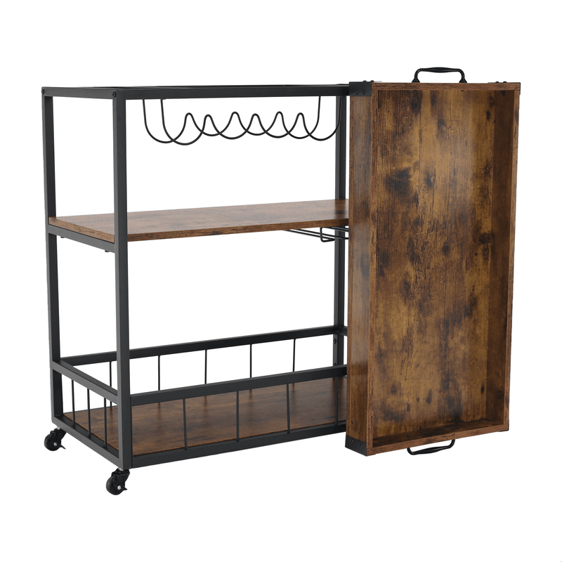 Casa si Gradina - Mobilier - Comode si corpuri - Corpuri bucatarie - Carucior de servire, stejar smoke / negru, SILVIUS - Infinity.ro