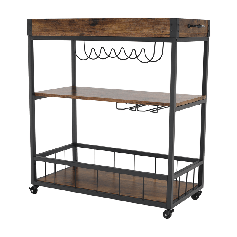 Casa si Gradina - Mobilier - Comode si corpuri - Corpuri bucatarie - Carucior de servire, stejar smoke / negru, SILVIUS - Infinity.ro