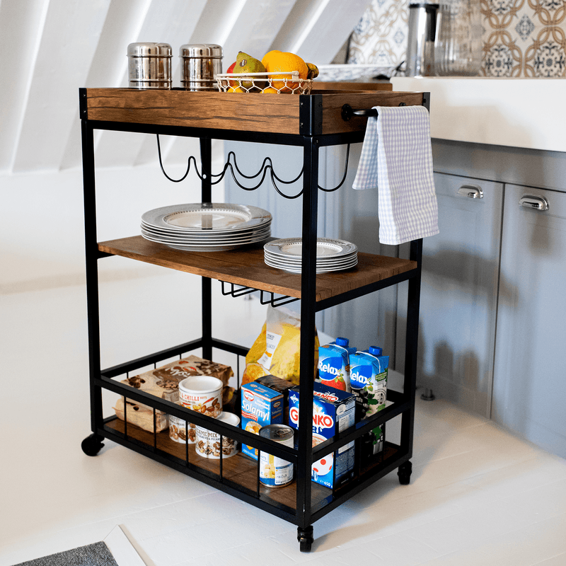 Casa si Gradina - Mobilier - Comode si corpuri - Corpuri bucatarie - Carucior de servire, stejar smoke / negru, SILVIUS - Infinity.ro