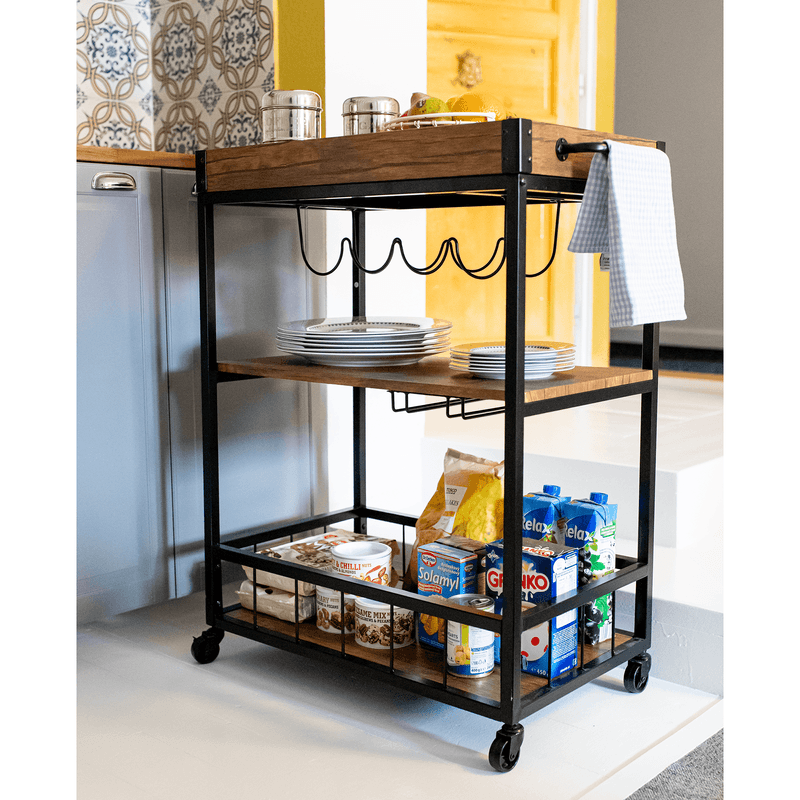 Casa si Gradina - Mobilier - Comode si corpuri - Corpuri bucatarie - Carucior de servire, stejar smoke / negru, SILVIUS - Infinity.ro