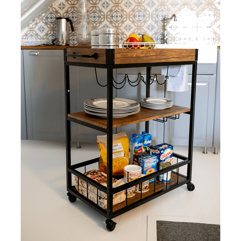 Casa si Gradina - Mobilier - Comode si corpuri - Corpuri bucatarie - Carucior de servire, stejar smoke / negru, SILVIUS - Infinity.ro