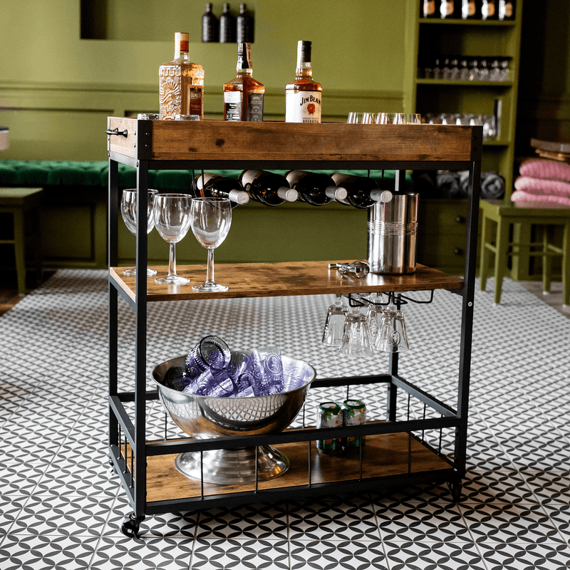 Casa si Gradina - Mobilier - Comode si corpuri - Corpuri bucatarie - Carucior de servire, stejar smoke / negru, SILVIUS - Infinity.ro