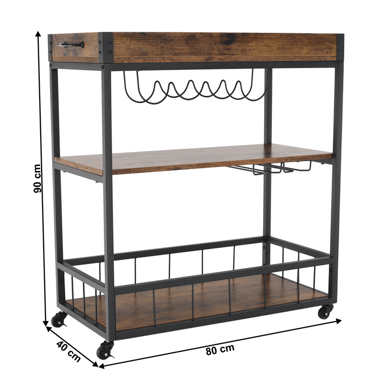 Casa si Gradina - Mobilier - Comode si corpuri - Corpuri bucatarie - Carucior de servire, stejar smoke / negru, SILVIUS - Infinity.ro