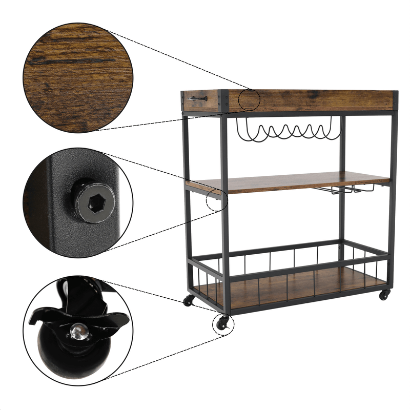 Casa si Gradina - Mobilier - Comode si corpuri - Corpuri bucatarie - Carucior de servire, stejar smoke / negru, SILVIUS - Infinity.ro