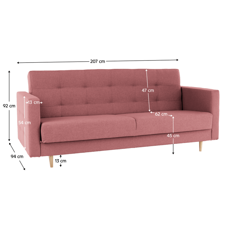 Casa si Gradina - Mobilier - Canapele si coltare - Canapele - Canapea cu 3 locuri tapitat, tesatura gri inchis, AMEDIA, roz - Infinity.ro