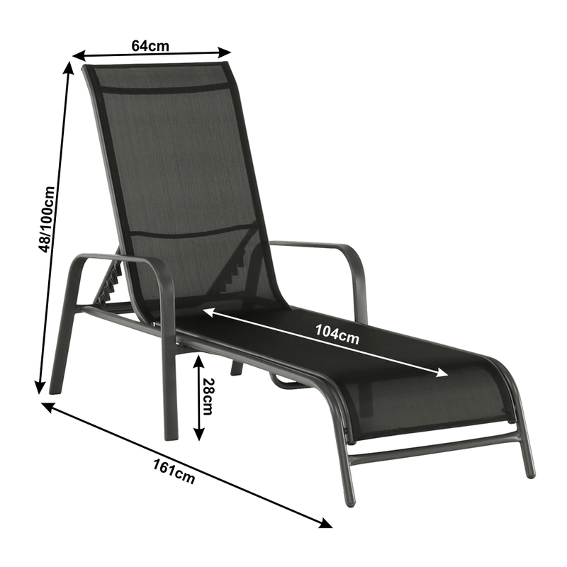 Casa si Gradina - Gradina si terasa - Mobilier exterior - Scaune si sezlonguri gradina - Stivuibil sezlong de gradina reglabil, negru/gri, ATREO - Infinity.ro
