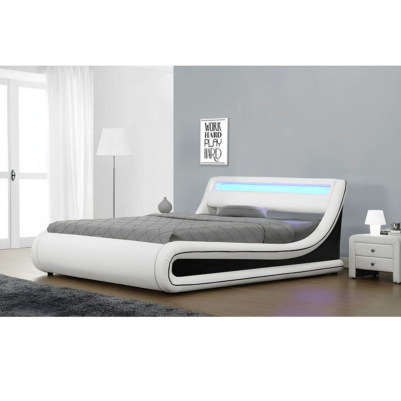Casa si Gradina - Mobilier - Paturi si accesorii - Paturi - Pat matrimonial cu iluminare LED RGB, alb/negru, MANILA NEW, 180x200 cm - Infinity.ro