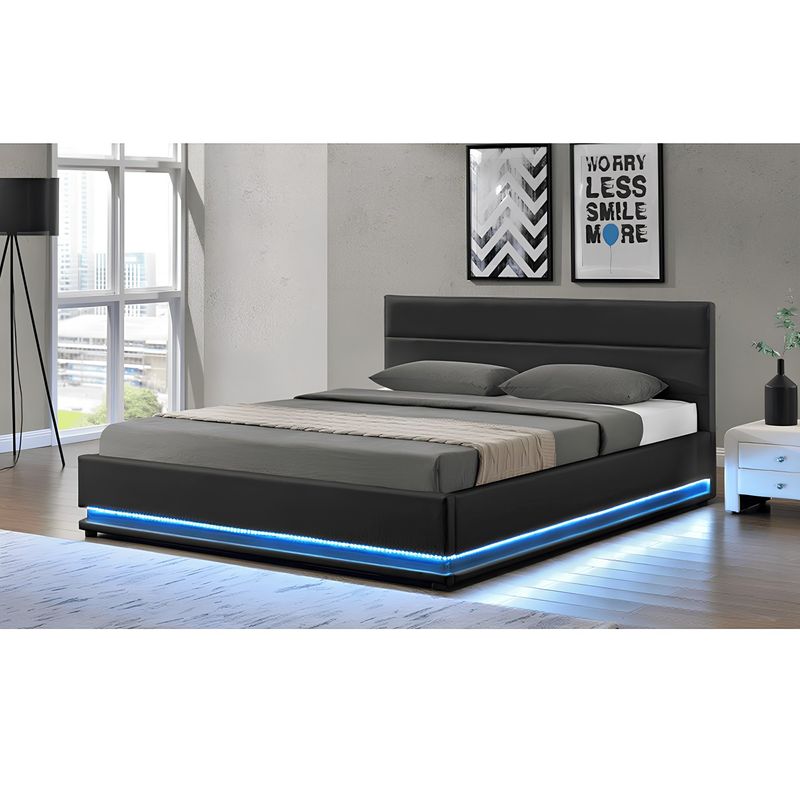 Casa si Gradina - Mobilier - Paturi si accesorii - Paturi - Pat matrimonial cu iluminat alb, negru, BIRGET NEW, 180x200 - Infinity.ro