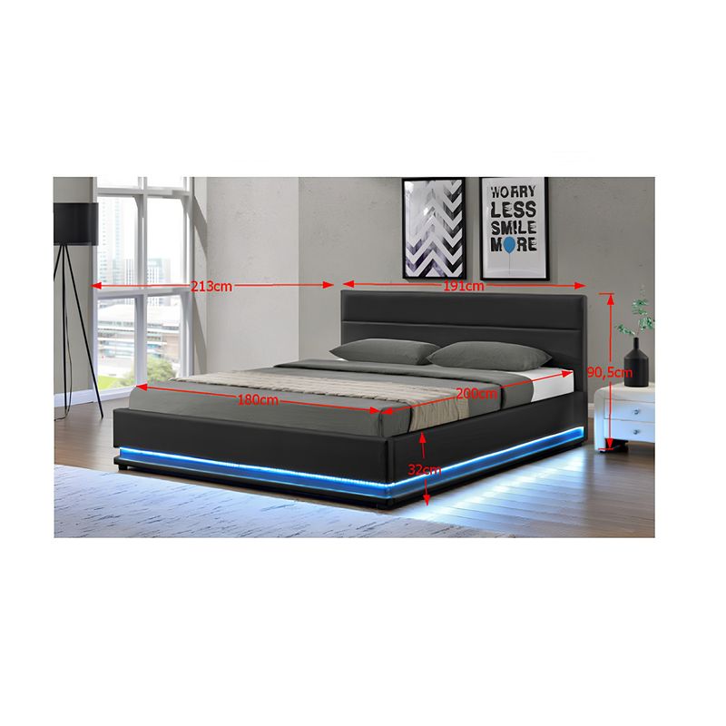 Casa si Gradina - Mobilier - Paturi si accesorii - Paturi - Pat matrimonial cu iluminat alb, negru, BIRGET NEW, 180x200 - Infinity.ro