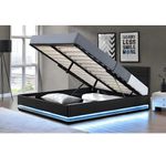 Casa si Gradina - Mobilier - Paturi si accesorii - Paturi - Pat matrimonial cu iluminat alb, negru, BIRGET NEW, 180x200 - Infinity.ro
