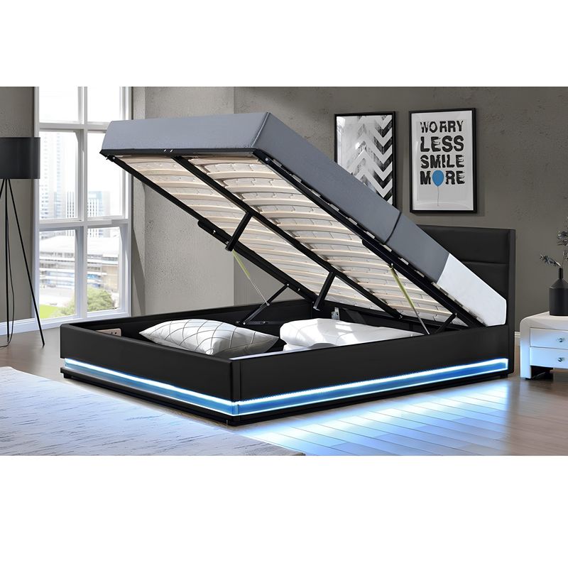 Casa si Gradina - Mobilier - Paturi si accesorii - Paturi - Pat matrimonial cu iluminat alb, negru, BIRGET NEW, 180x200 - Infinity.ro