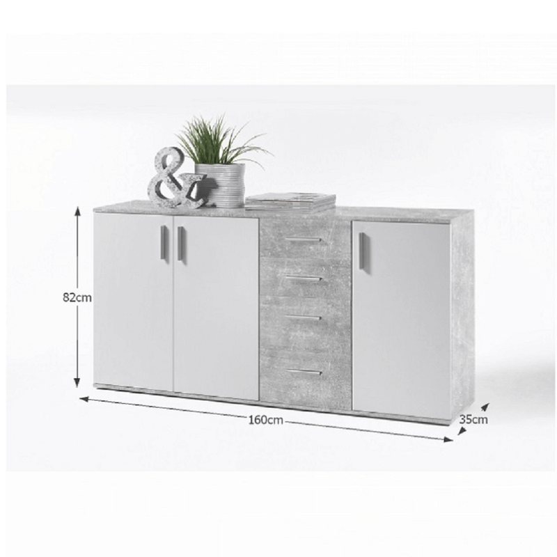 Casa si Gradina - Mobilier - Comode si corpuri - Comode - Comoda, alba/ciment, POPPY 3 - Infinity.ro