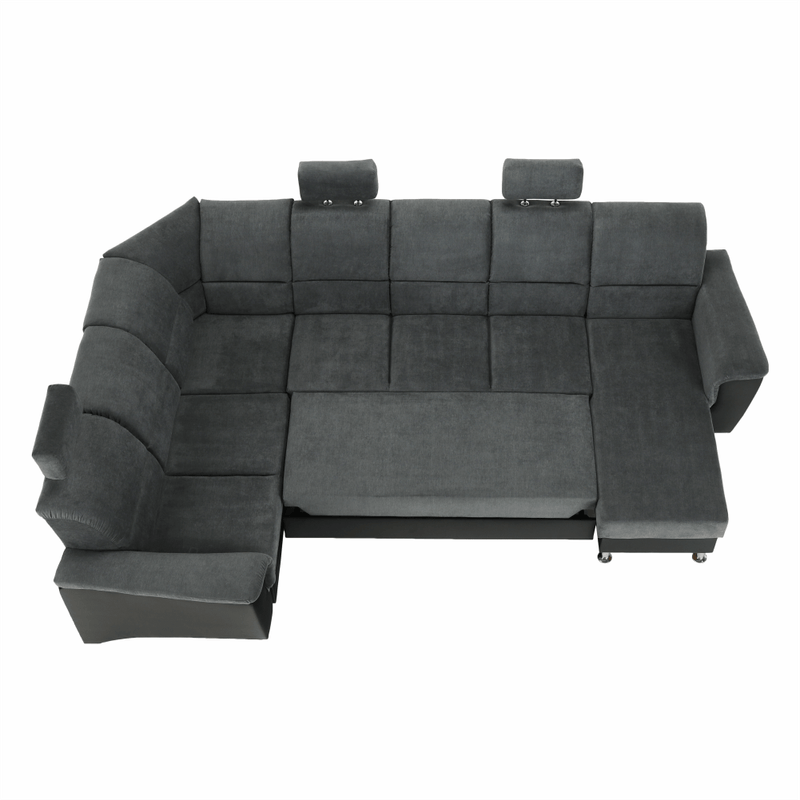 Casa si Gradina - Mobilier - Canapele si coltare - Coltare - Coltar, piele eco neagra/textil gri inchis, stanga, SANTIAGO U - Infinity.ro