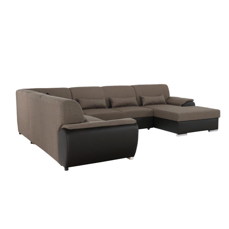 Casa si Gradina - Mobilier - Canapele si coltare - Coltare - Coltar in forma de U, material textil maro/piele ecologica maro, dreapta, EMILY U - Infinity.ro