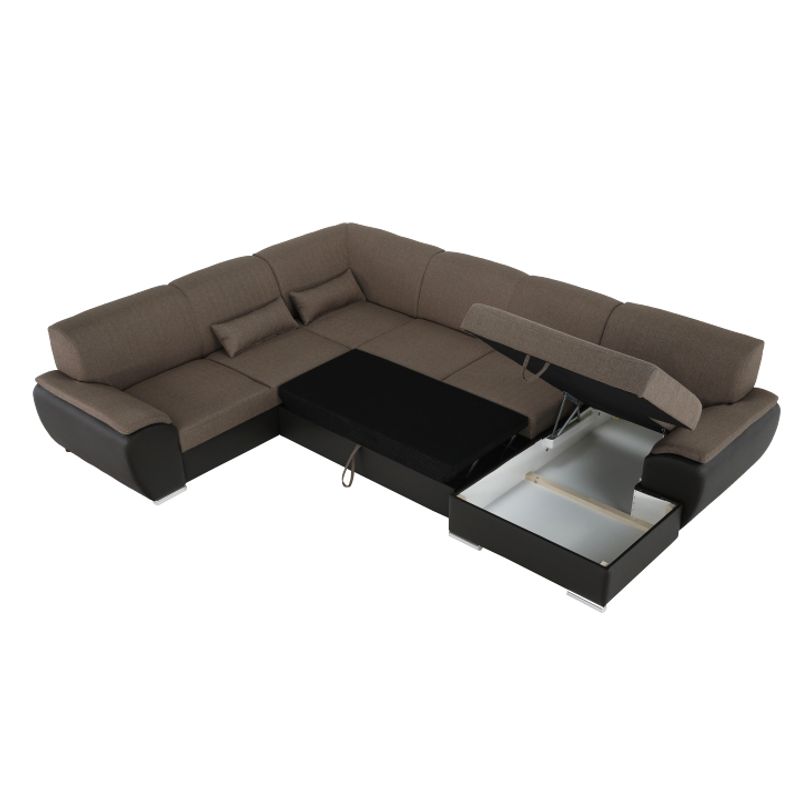 Casa si Gradina - Mobilier - Canapele si coltare - Coltare - Coltar in forma de U, material textil maro/piele ecologica maro, dreapta, EMILY U - Infinity.ro