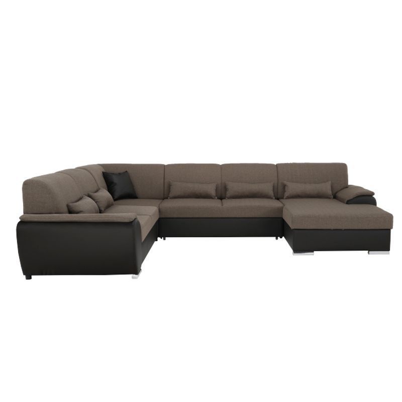 Casa si Gradina - Mobilier - Canapele si coltare - Coltare - Coltar in forma de U, material textil maro/piele ecologica maro, dreapta, EMILY U - Infinity.ro