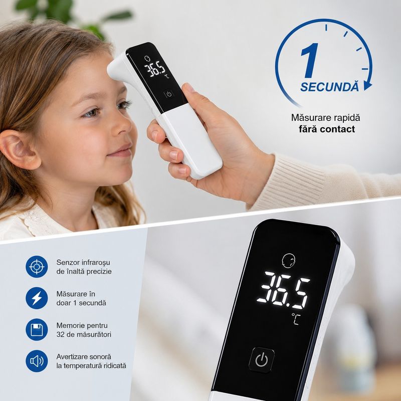 Ingrijire personala si Cosmetice - Sanatate si wellness - Aparate medicale - Termometre - Termometru Digital MRG M-UFR102, Infrarosu, Non Contact, 20 Memorii, 1 sec - Infinity.ro