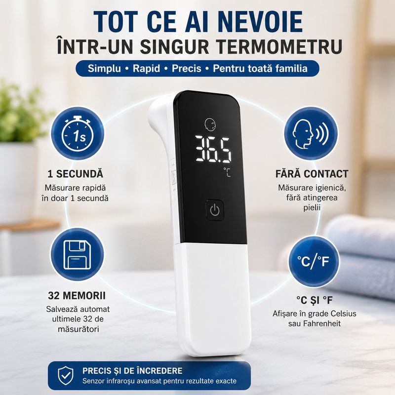 Ingrijire personala si Cosmetice - Sanatate si wellness - Aparate medicale - Termometre - Termometru Digital MRG M-UFR102, Infrarosu, Non Contact, 20 Memorii, 1 sec - Infinity.ro