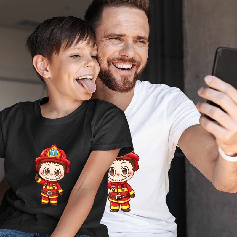 Fashion, accesorii si bijuterii - Copii - Imbracaminte copii - Tricouri copii - Tricou Copii Baieti Labubu Pompier, alb, marime S Copii - Infinity.ro