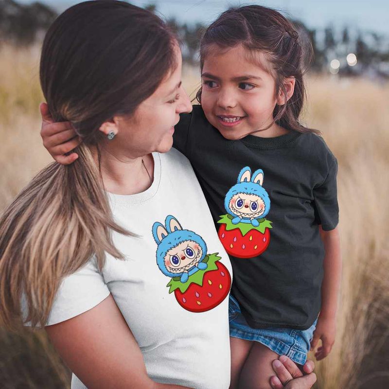 Fashion, accesorii si bijuterii - Copii - Imbracaminte copii - Tricouri copii - Tricou Copii Fete Labubu Strawberry Capsuna, alb, marime XL Copii - Infinity.ro