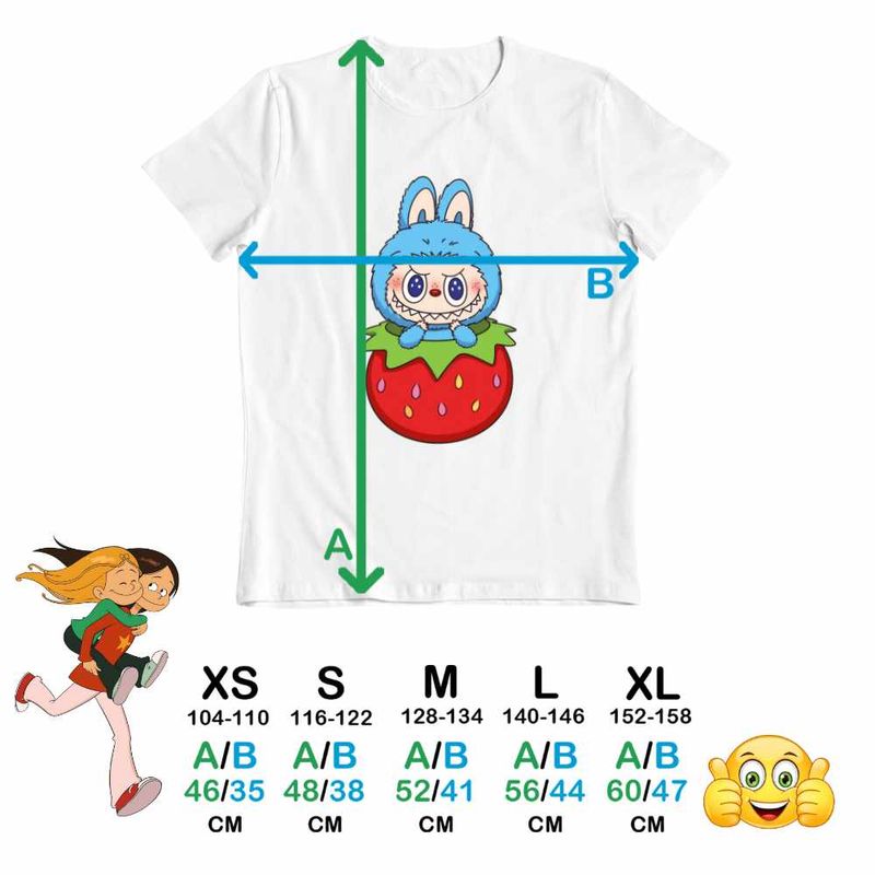 Fashion, accesorii si bijuterii - Copii - Imbracaminte copii - Tricouri copii - Tricou Copii Fete Labubu Strawberry Capsuna, alb, marime XL Copii - Infinity.ro