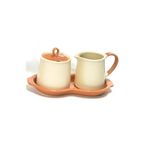 Casa si Gradina - Bucatarie si vesela - Cani si pahare - Cani si cesti - Set Cana si Zaharnita cu tava, cana 230ml, recipient zahar 260ml cu capac si lingurita, ceramica, Maro si bej - Infinity.ro