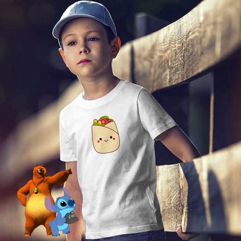 Fashion, accesorii si bijuterii - Copii - Imbracaminte copii - Tricouri copii - Tricou Copii Baieti Squishmallows Shaworma Fast Food CoolTrend, alb, marime L Copii - Infinity.ro