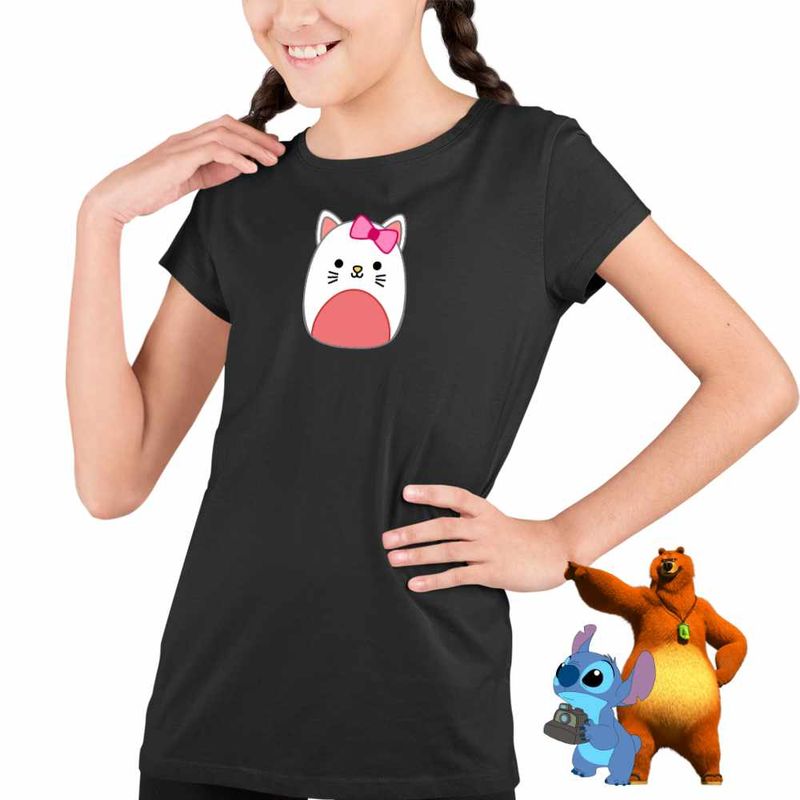 Fashion, accesorii si bijuterii - Copii - Imbracaminte copii - Tricouri copii - Tricou Copii Fete Squishmallows Hello Kitty CoolTrend, negru, marime XS Copii - Infinity.ro