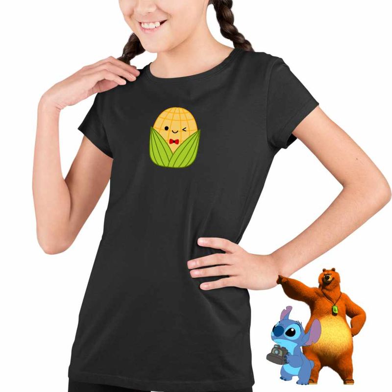 Fashion, accesorii si bijuterii - Copii - Imbracaminte copii - Tricouri copii - Tricou Copii Fete Squishmallows Porumb Ferma CoolTrend, negru, marime S Copii - Infinity.ro