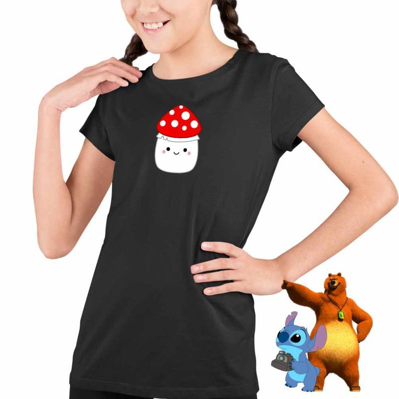 Fashion, accesorii si bijuterii - Copii - Imbracaminte copii - Tricouri copii - Tricou Copii Fete Squishmallows Ciuperca Mario CoolTrend, negru, marime M Copii - Infinity.ro